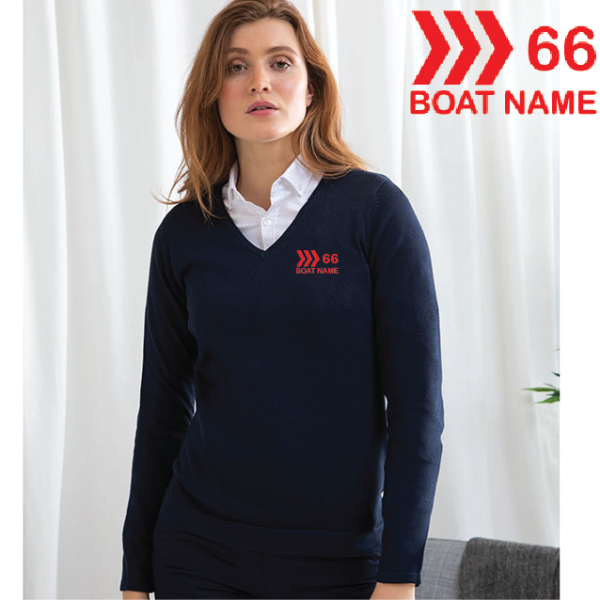 (image for) OW Embroidered Ladies 12 Gauge V-neck Jumper (HB721)