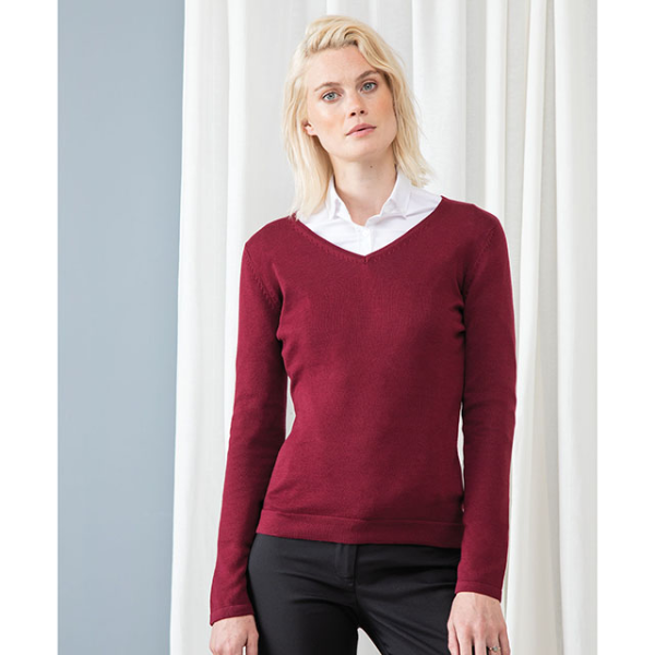 (image for) Ladies 12 Gauge V-neck Jumper (HB721)